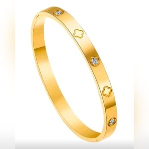 Stainless Steel Clover With Rhinestones Gold Bracelet